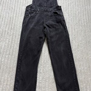 We The Free Black Denim Overalls XS Button Sleeveless Straight Leg